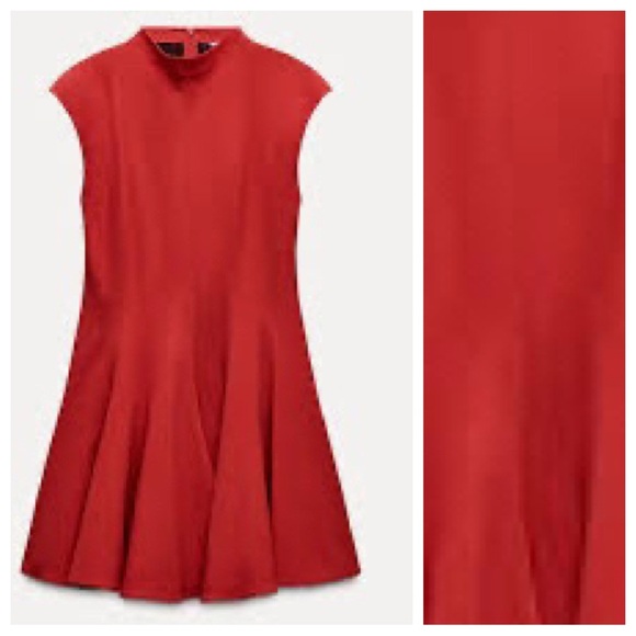 NWT. Zara ZW Collection Red Cotton Blend Godet Mini Dress. Size M. - Picture 3 of 10